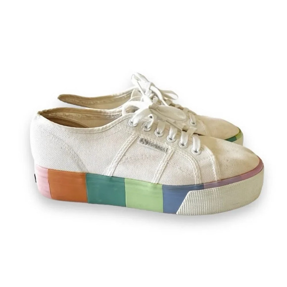 Superga Pastel Colorblock Platform Sneakers Canvas Women’s Size 39.5‎ EU 8.5 Uni - Picture 1 of 12